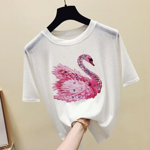 Shiny T Shirt Women Cotton O-Neck print Basic New Clothing 2021 Ladies Tops Short Sleeve Summer Tee Shirt Femme Black