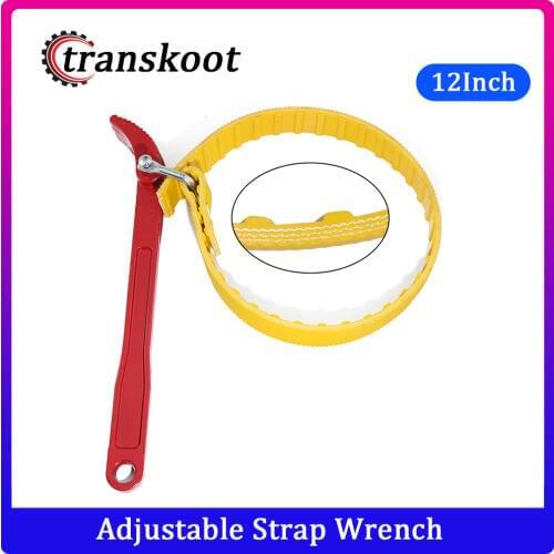 12 Inch Adjustable Metric Belt Wrench Spanner Oil Filter Removal Tools with Non-slip Rubber Strap and High Carbon Steel Handle