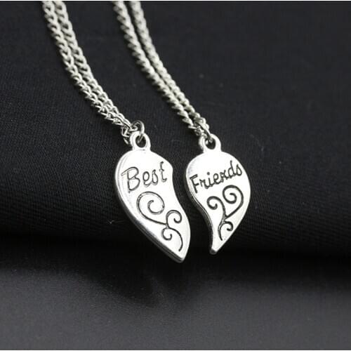 Hot Friendship Two Pieces Combination Alloy Metal Necklace Heart Shape Carved Pendent Necklaces Best Friends Girlfriends Gift