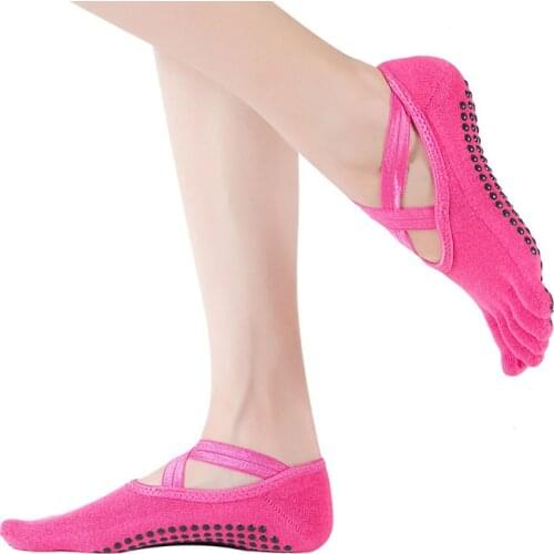 KoKossi 1Pair Five Toe Cross Yoga Socks Comfortable Elasticity Indoor Dance Fitness Yoga Socks Breathable Non-slip Quick Dry