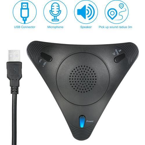 USB Conference Computer Microphone VOIP Omnidirectional Desktop Wired Microphone Built-in Speaker Volume Control Mute Function
