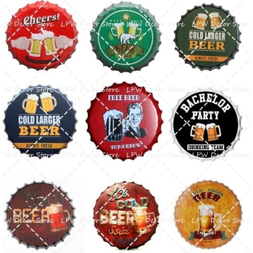 Beer Bottle Cap Retro Plaque Metal Tin Signs Cafe Bar Pub Signboard Style Wall Decor Vintage Nostalgia Round Plates Art Poster
