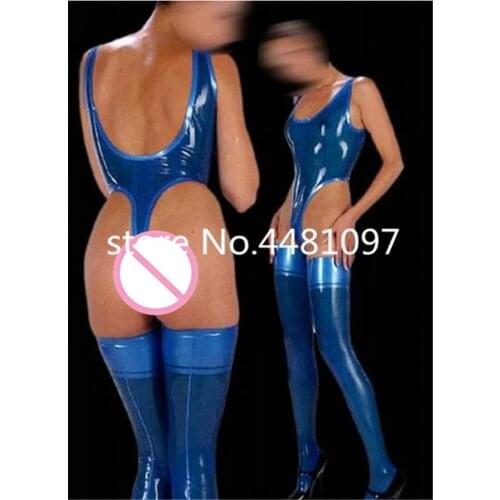 Latex Rubber Catsuit Women Swimsuit Natural Rubber Vest & Long Stocks Latex lingerie for Girls