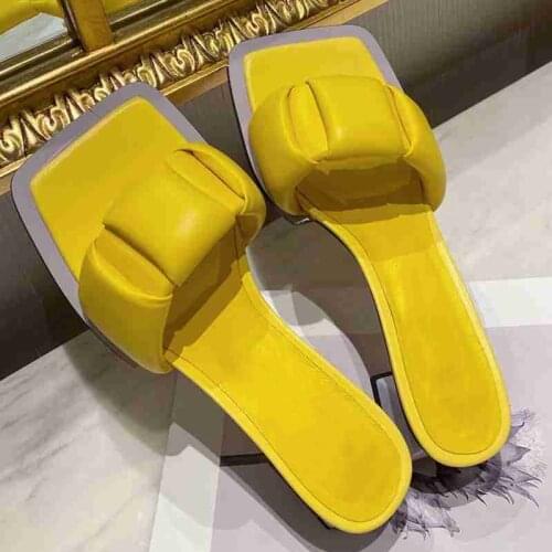 Summer Women Shoes Female Concise Slippers Fashion Chaussure Casual Squared Toe Middle Heels Ladies Black Slides Outdoor