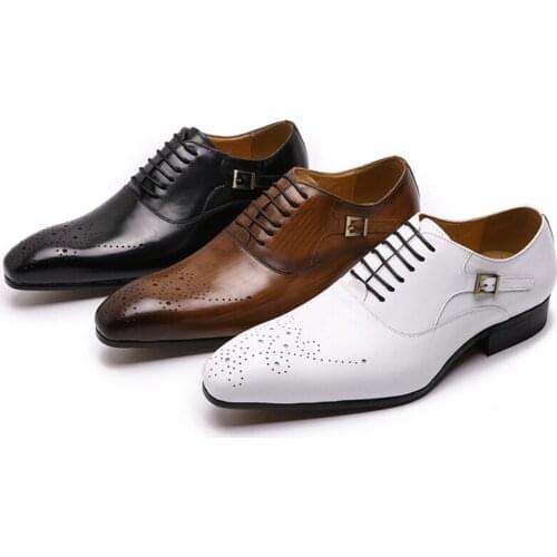 Plus Size 13 Handmade Mens Dress Shoes Genuine Leather White Brown Oxford Men Wedding Shoes Lace Up Pointy Toe Formal Shoes Male
