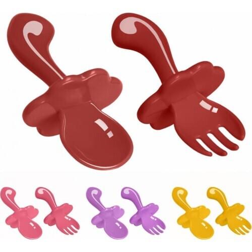 Spoon Fork Set Candy Color Cloud Design Baby Training Spoon Fork Set Newborn Safety Tableware Solid Feeding