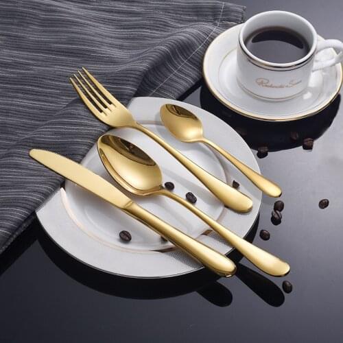 4pcs Golden Dinnerware Set Stainless Steel Fork Spoon Household Western Steak Knife Full Cutlery Set High Quality Tableware