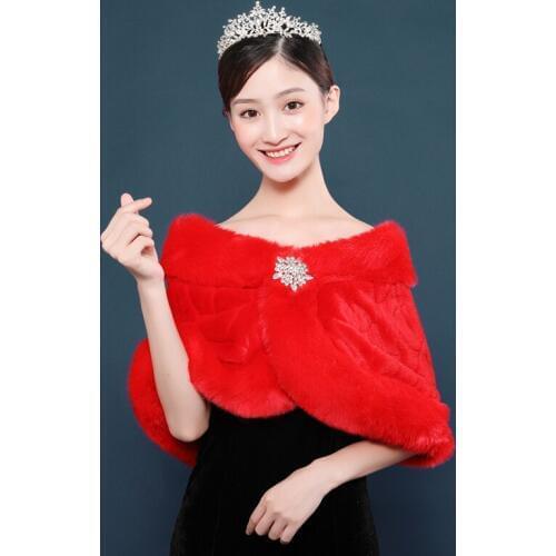 New Red Faux Fur Bridal Wrap Short Wedding Shawl Cape Stole Bolero Throw Shrug Coat Christmas Party Cape