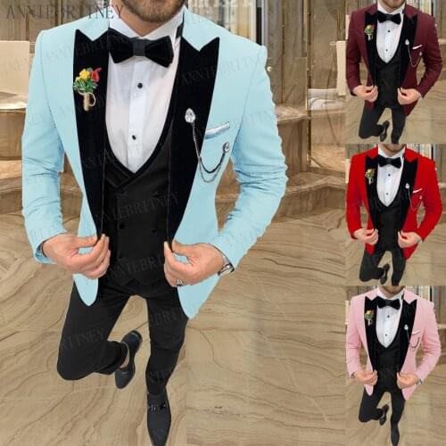 2021 Latest Sky Blue Men Suit Set Groom Wedding Suit Dress Tuxedo Fashion Blazer Custom Slim Fit Jacket Vest with Pants 3 pieces