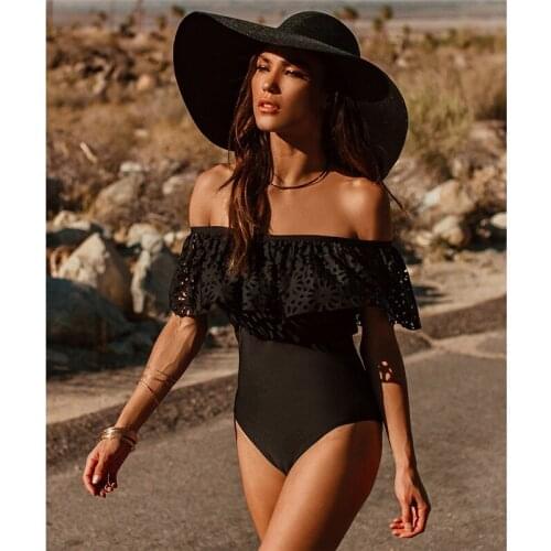 2021 New Sexy One-piece Swimsuit Off-shoulder Solid Color Printed Striped Swimsuit Ladies Bikini Female Beach Ruffle Swimsuit