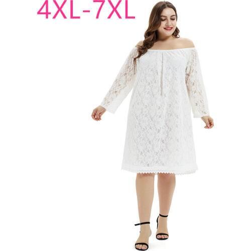 New 2021 spring summer plus size mini dress for women large loose casual off shoulder white black lace dress 4XL 5XL 6XL 7XL