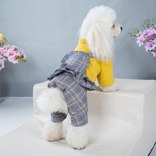 Puppy Poodle Clothes Pet Dog Jumpsuit Jacket Coat Rompers Winter Warm Plaid Costume For Small Medium Dogs Pet Romper