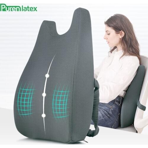 Purenlatex Chair Cushion Lumbar Pillow Ergonomic Back Support Design Memory Foam for Lower Back Pain Relief Adjustable Belt