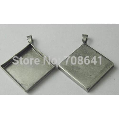 Blank Square Deep Wall Bezel with Bail Pendant Bases Metal Resin Cabochons Settings DIY Findings Making Multi-color Plated