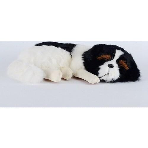 35cm Realistic White Black Color Sleeping Dogs Plush Dolls Children Animals Toys Models Home Garden Landscape Ornament Kids Gift