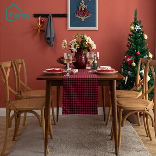 Christmas Home Decoration Table Runners Red Plaid Cotton Fabric Dining Table New Year Party Tablecloth Fall Table Runner Decor