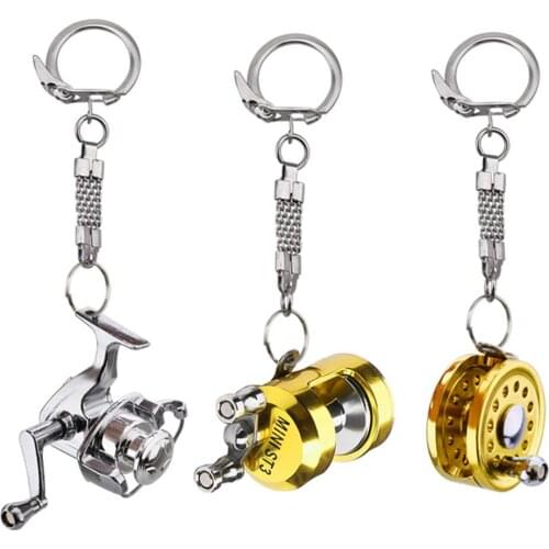 Fish Reel Keychain Golden Fisherman Spinning Fishing Reel Charactor Miniature Outdoor Sports Tools Accessories