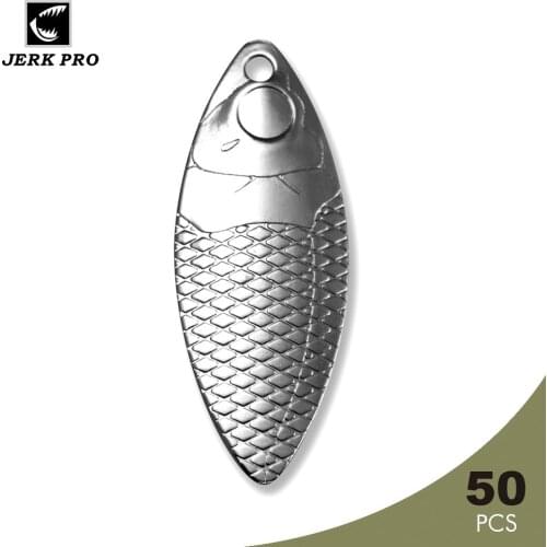 JERK PRO 50PCS Size 3.5 Nickel Steel Wiilowleaf Spinner Blades Fish Pattern with Eye Cavity Fishing Lures Accessories
