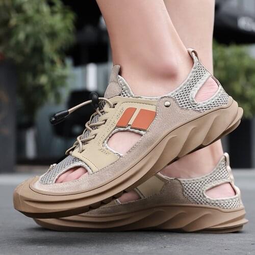 Brand Summer Mens Sandals Fashion Men Casual Shoes Design Cool Beach Men Shoes Genuine Leather Sandals Breathable Man Slippers