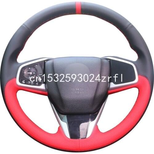 Hand-stitched Black Red Leather Car Steering Wheel Cover for Honda Civic