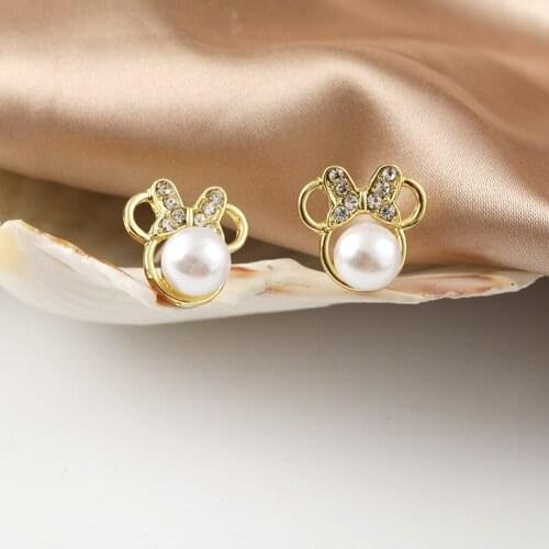 Crystal Mouse Head Girls Earrings Cartoon Women Silvery Korean Style Crystal Set Cute Bow Pearl Fashion Net Red Ear Stud