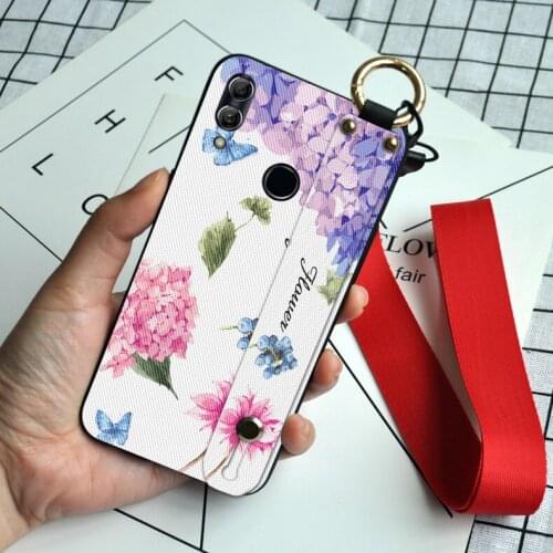 Wrist Strap Silicone Case For Huawei P10 Plus 3D Floral Neck Lanyard Cover For Huawei Honor 8 8C 8S 9 10 Lite 9i 10i