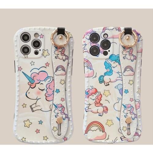 Anime 3D cartoon unicorn blu-ray wristband silicone phone case for iphone 7 8 Plus 12 Pro Max 11 Pro Max X XS Max XR cute cover