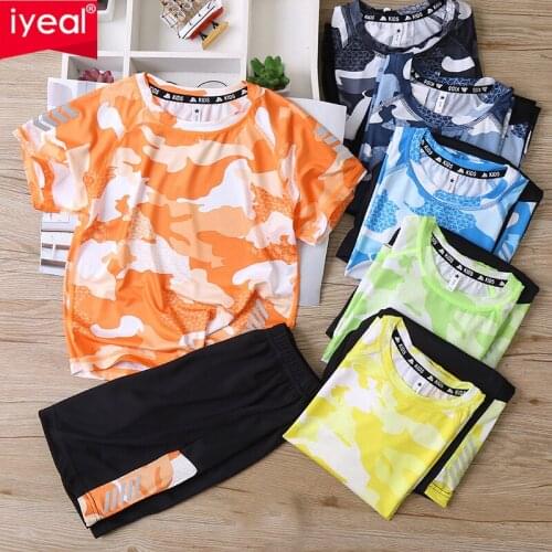 Boys Camouflage Sports Two-piece Suit With Breathable Mesh Childrens Short Sleeve Tops Tees T-shirt + Shorts Boys Clothes Set