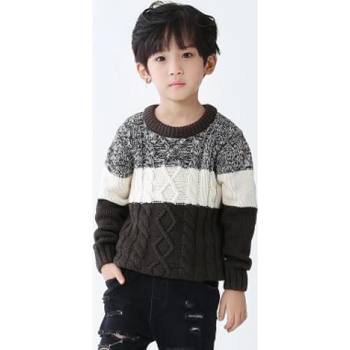 High-quality autumn and winter new boy thick sweater pullover sweater stitching color childrens clothing