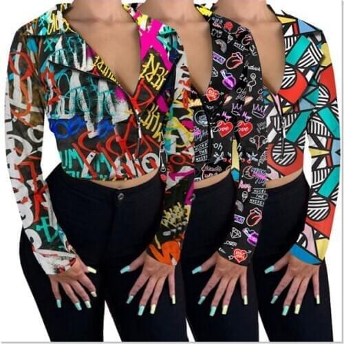 In stock Clothes Love Pattern Womens Jacket And Coats Casual Crop Top Coat