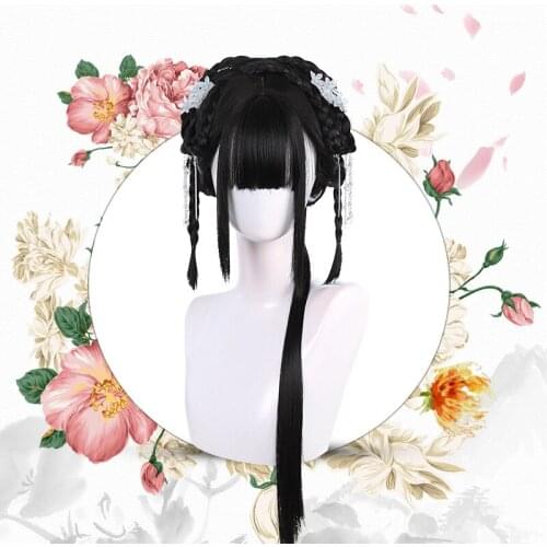 High Quality Daily Multi-Style Ancient Style Wig Black Long Straight Ancient Style Hanfu Wig