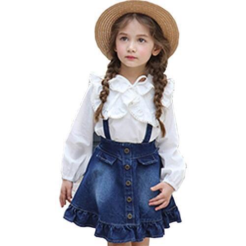 Girls Skirts New Spring Autumn Childrens Clothing Kids Skirt For 3-11Y Casual Denim Strap Girl Skirts DQ752