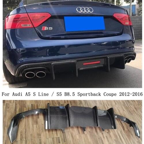For Audi A5 S5 B8.5 Sportback Coupe 2012-2016 Carbon Fiber Rear Bumper Diffuser Lip Spoiler Exhaust Tail Throat Car Accessories