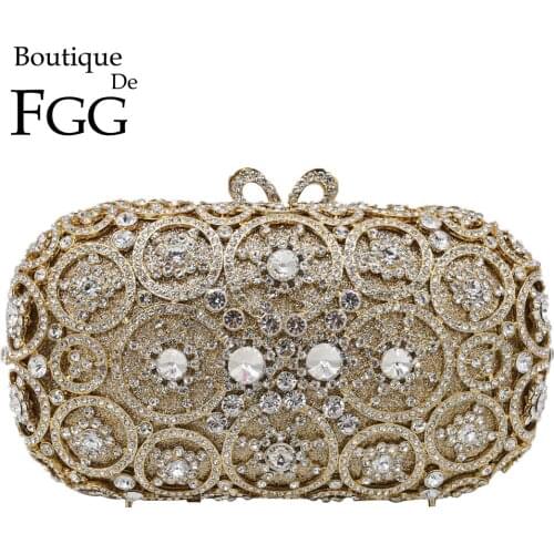 Boutique De FGG Hollow Out Diamond Women Evening Minaudiere Bags Wedding Clutch Bridal Purses and Handbags Ladies Crystal Bag