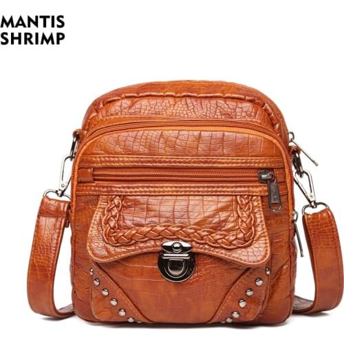 Women Bag Soft Pu Leather Shoulder Bag Female Cross-body Casual Messenger Bags Rivet Fashion Zipper Flap Solid Color Bags