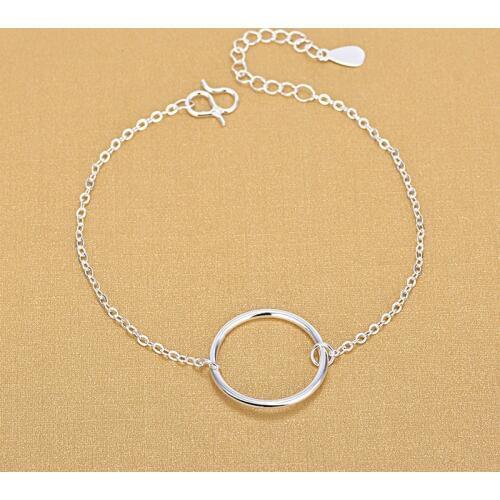 925 Sterling Silver Simple Geometric Circle Ring Bracelet Minimalist Student Personality Wild Jewelry For Women