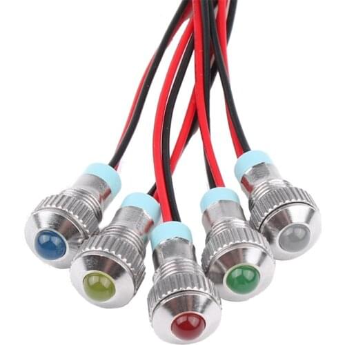 1pcs 6mm Convex head LED Metal Indicator light 6mm waterproof Signal lamp 6V 12V 24V 220v with wire red yellow blue green white