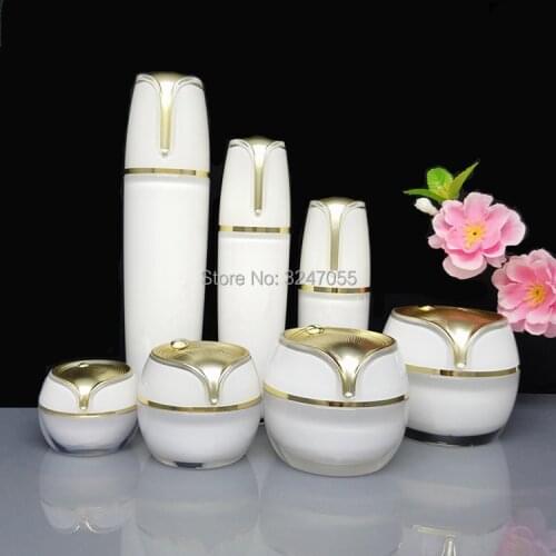 10pcs/lot 10ml30ml50ml100ml White Acrylic Cosmetic Emulsion Bottle, Portable Lotion Pump Bottle, 10g15g30g50g Cosmetic Cream jar