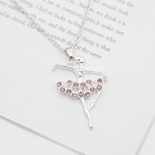 10pcs Mother gift Character girl dancing ballet sports pendant necklace simple fresh pink zircon ballet clavicle chain jewelry