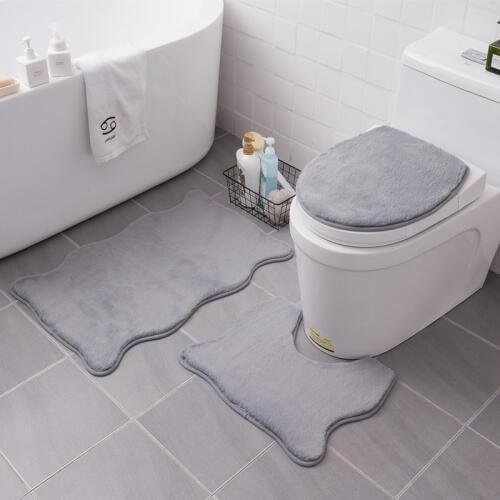 2019 New Flannel Bathroom Toilet Mat Sets solid Toilet Cover Foot Pad Non-slip Absorbent Bathroom Door Mat Soft Bath Rug Carpet