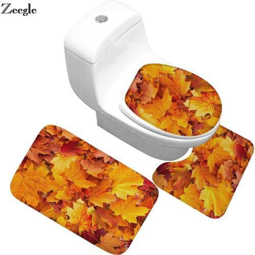 Zeegle Bathroom Mat Set 3pcs Leaves Pattern Anti Slip Bath Mat Soft Bathroom Rug Modern Carpet Bathroom Toilet Mat Sets