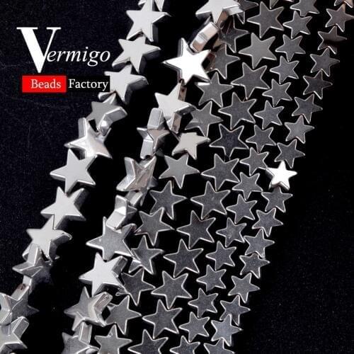 Free Shipping Natural Stone Hematite Accessories Beads Silver plated Star Charm Beads For Jewelry Making Diy Bracelet 15"