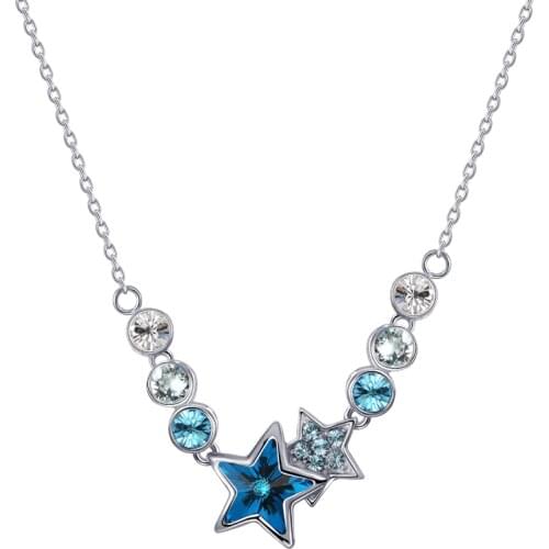 COCOM Elegant Blue Star Female Chain Necklace with Crystals from Austria Fashion Bijoux for Women Party Jewelry Gift