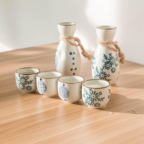 Underglaze Retro Porcelain Wine Set Ceramic Pot Liquor Spirits Cups Household Kitchen Restaurant Bar Drinkware Sake Wine Set