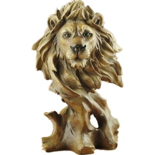 FAUX WOOD LION HEAD STATUE ANIMAL DECORATIVE FIGURINE RESIN ART&CRAFT HOME DECORATION R50