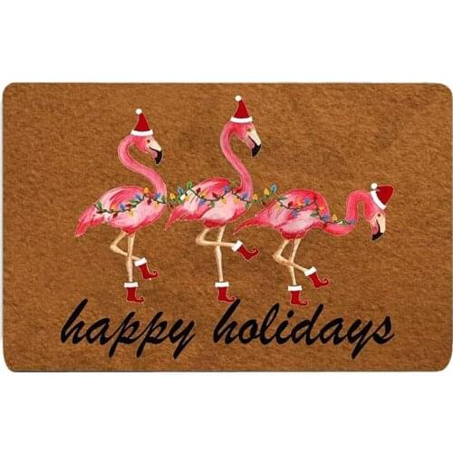 Doormat Entrance Mat Funny Doormat Home Office Decorative Door Mat Indoor/Outdoor Rubber Mat, Christmas Flamingo Happy Holidays