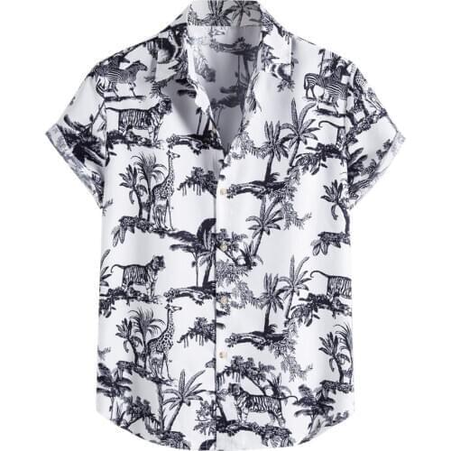 Mens Vintage Ethnic Printed Hawaiian Shirt Turn Down Collar Short Sleeve Button Casual Beach Shirt 2020 Loose Blouse Drop Ship