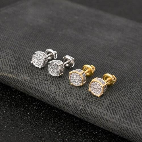 S925 Fashion Hip Hop Earrings Micro Pave Cubic Zirconia Round Two Color Hip Hop Earrings For Men and Women free S925 Cap