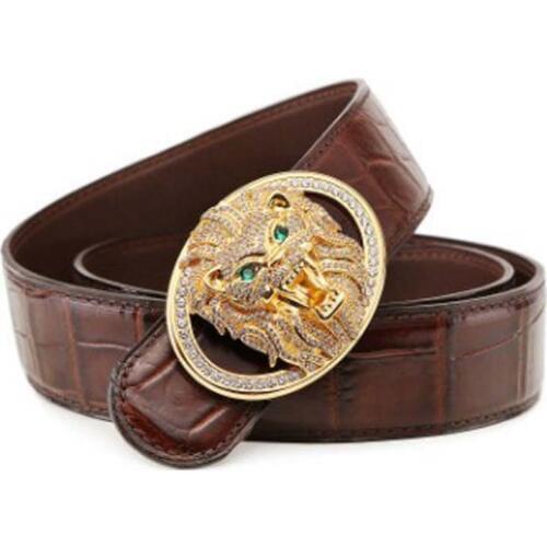 LINSHE crocodile The belt men The real thing Luxury brand belt smooth button lion head leather belt men