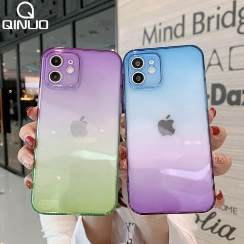 Gradient Rainbow Transparent Case For iPhone 11 Pro Max 12 Mini XS 7 8 Plus XR X SE 2020 Soft Silicone Cute Candy Colorful Cover